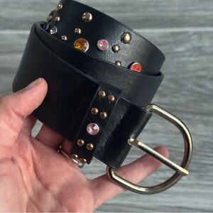 Y2K Jaded London Style Black Faux Leather Jewel Studded Belt